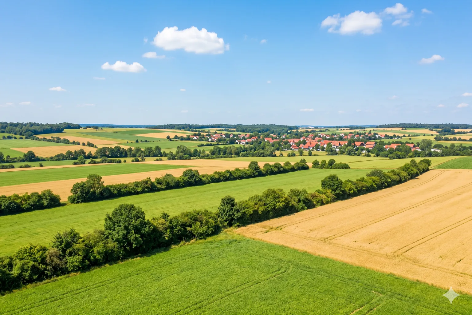 Weite deutsche Felderlandschaft im warmen Nachmittagslicht